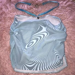 Y2k light blue mini skirt with waist chain